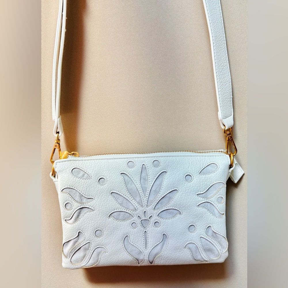 Style & Co. White Soft Leather Crossbody Bag with Cutout Design